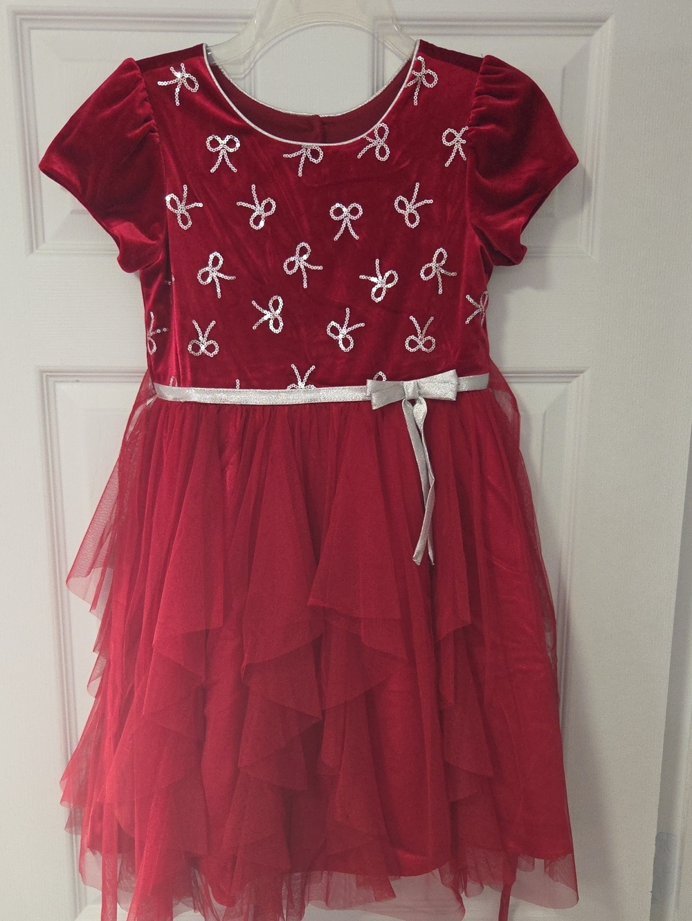 Jona Michelle Red Velvet & Tulle Bow-Embellished Party Dress